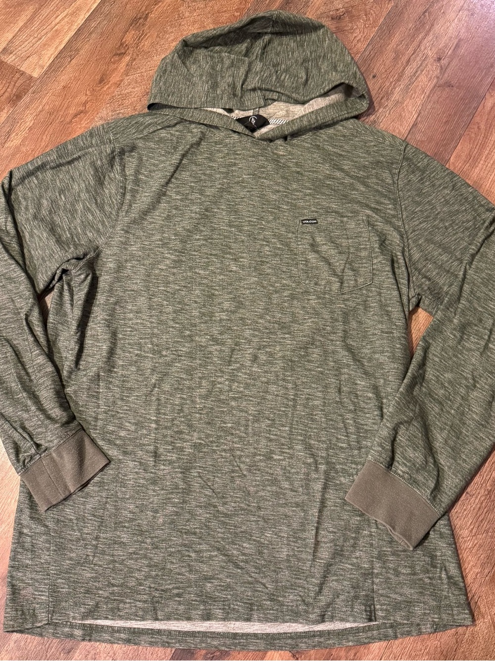 Volcom Men's Heather Olive Green Hooded Long-Sleeve Shirt - XL